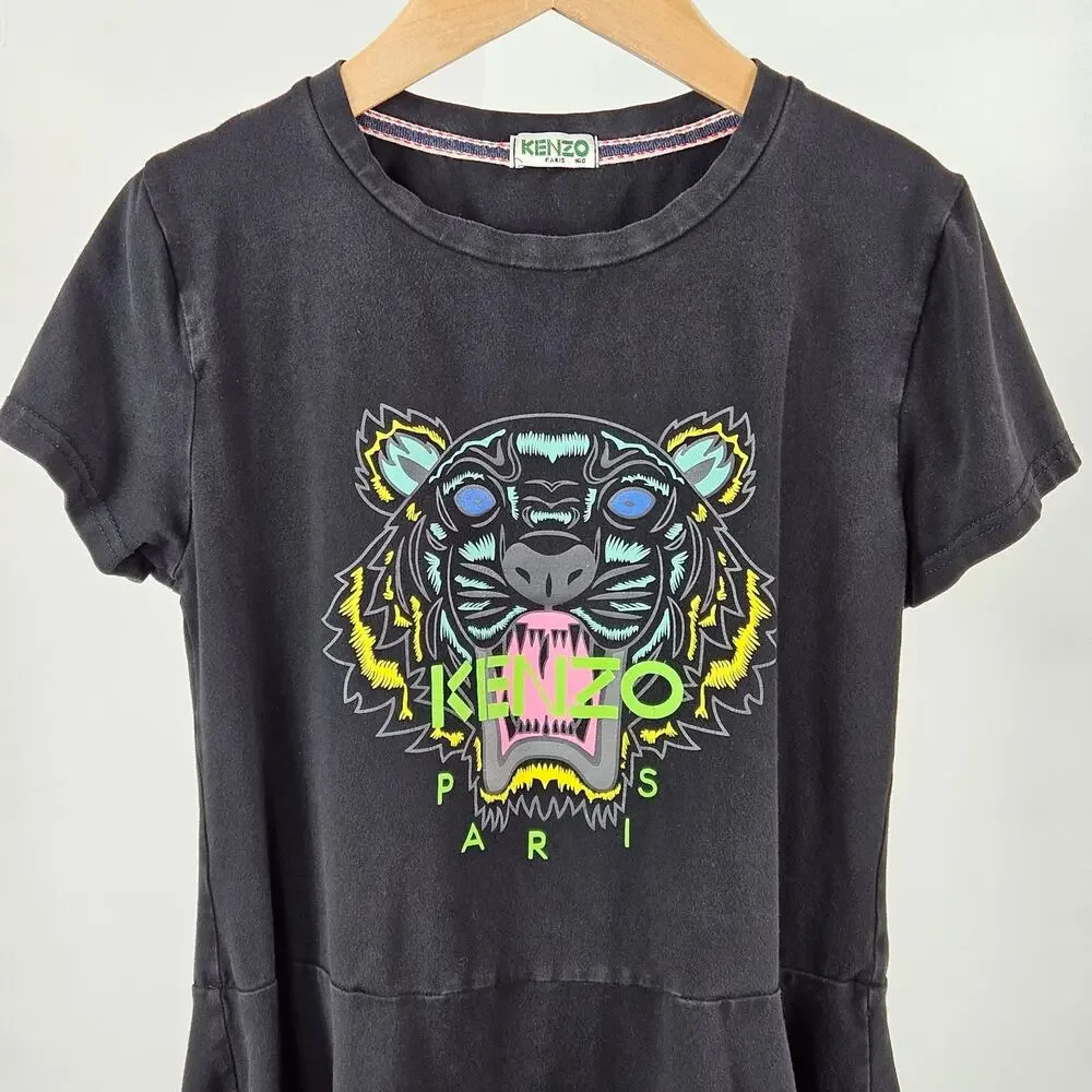 Kenzo Tiger Motif Girl's‎ Jersey Black Dress Sz 12 | FLAWS | PLAY CONDITION